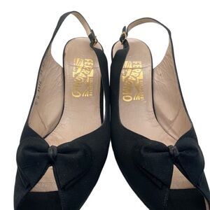 Salvatore Ferragamo Black Slingback Heels with Bow